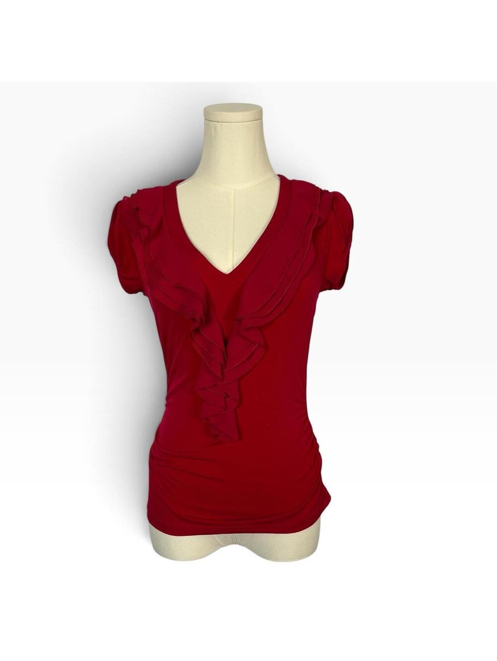 Y2K Heart Soul Red Ruffle Blouse
